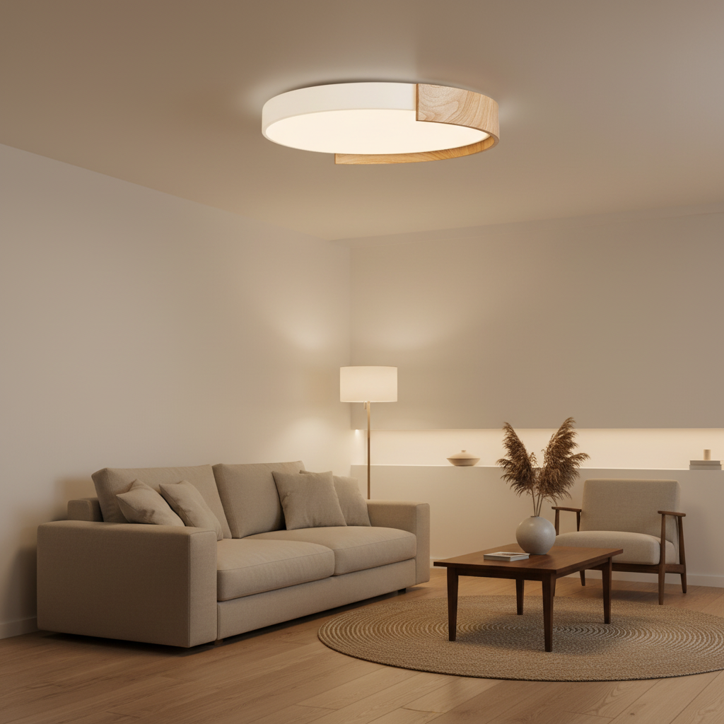 Nordic Round LED Flush Mount Ceiling Light – Dimmable Acrylic Bedroom Fixture
