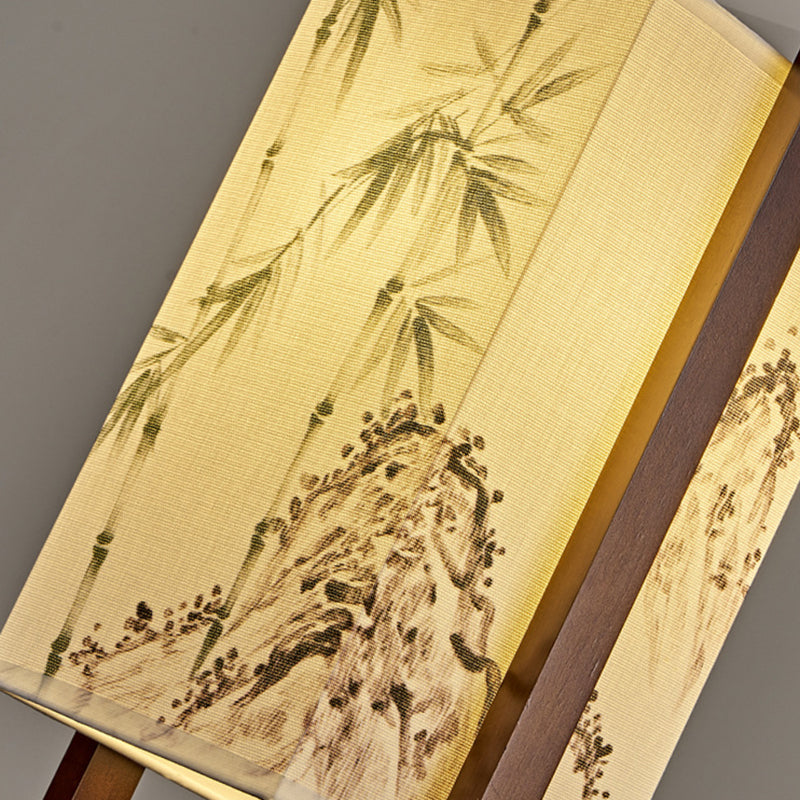 Chinese Fabric Lantern Pendant Light – Solid Wood Bamboo Print Dining Room Lamp