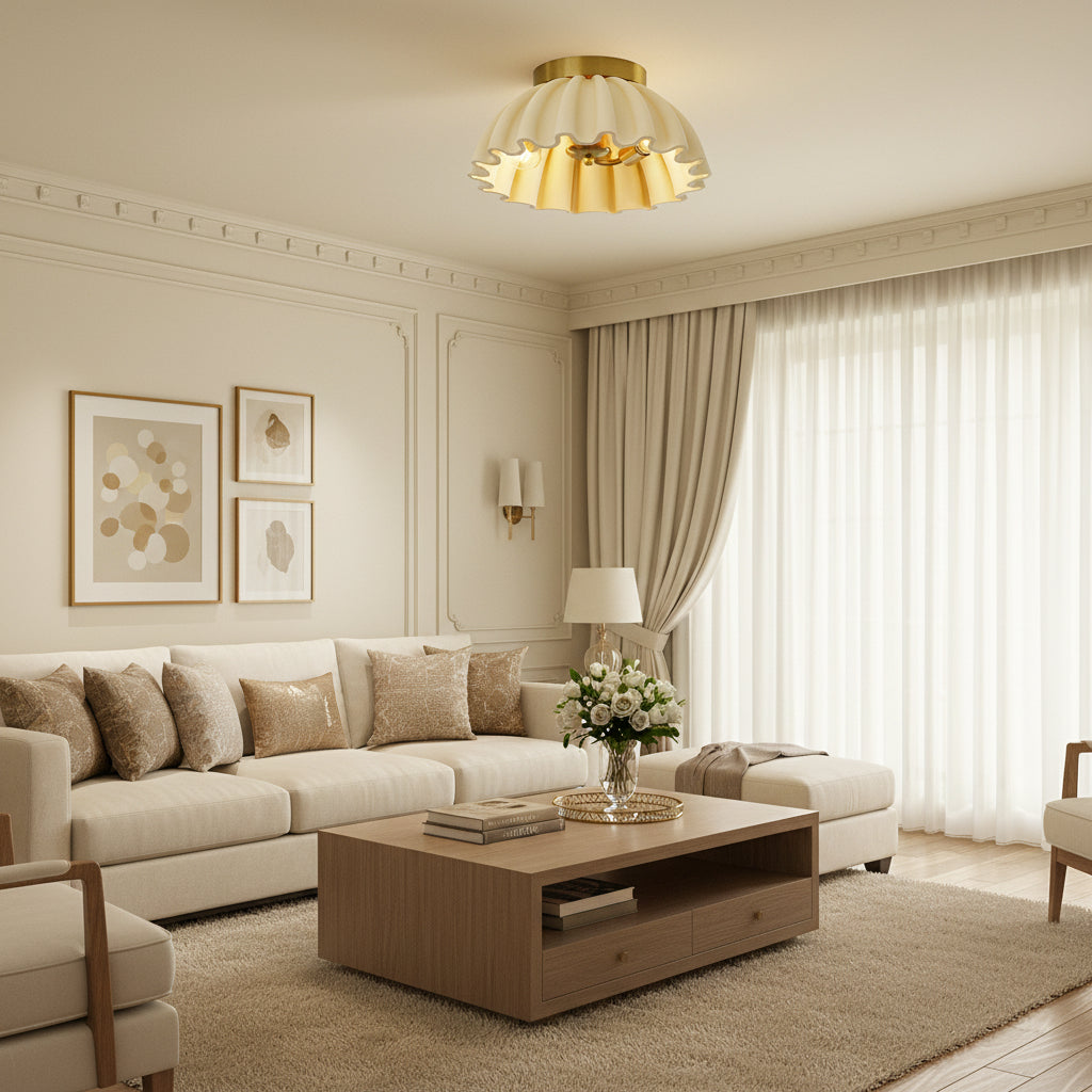 French Ruffle 2-Light Semi-Flush Ceiling Light – Hallway Close-to-Ceiling Fixture