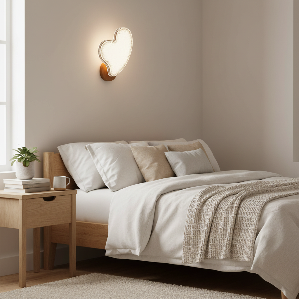 Nordic Heart-Shaped LED Wall Sconce – Acrylic Marble Texture Bedroom Light
