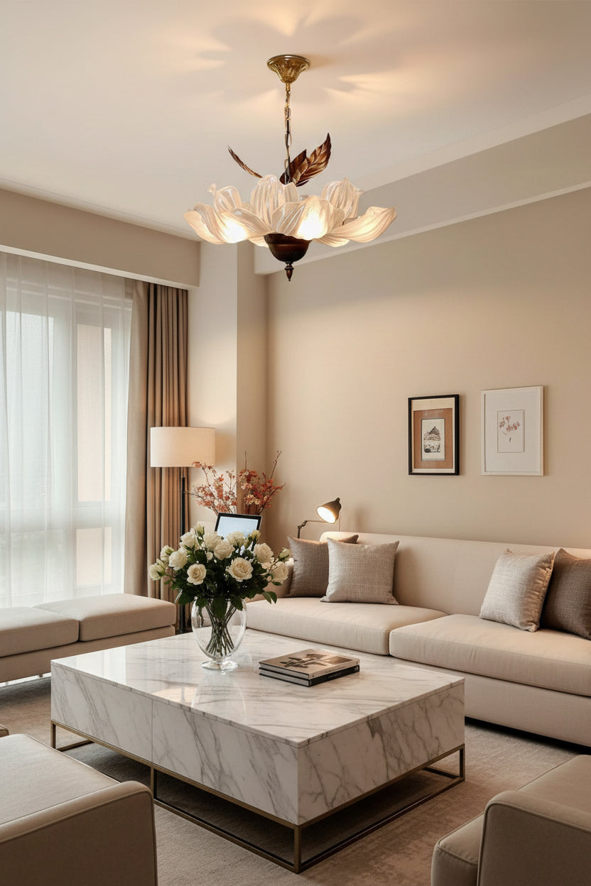 French Petal 6-Light Pendant Chandelier – Antique Copper Dining & Living Room Light