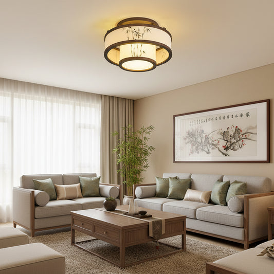 Chinese Fabric Cylindrical Ceiling Light 4-5 Light – Semi-Flush Living Room & Bedroom