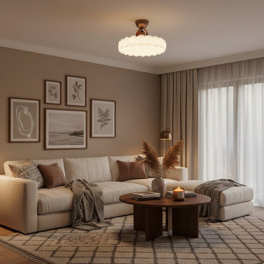French Round Semi-Flush Mount LED Bedroom Ceiling Light