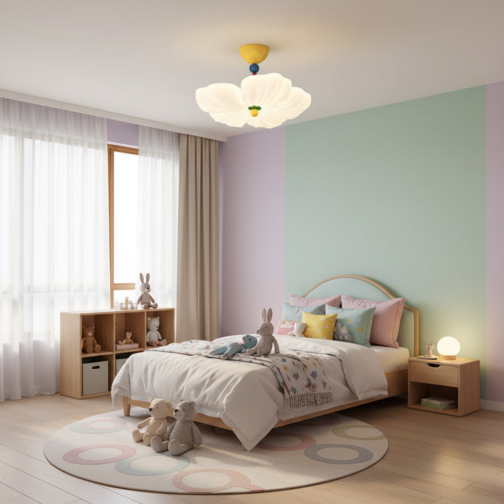 Kids Colorful Flower LED Ceiling Light – Dimmable Semi-Flush Mount Bedroom Light