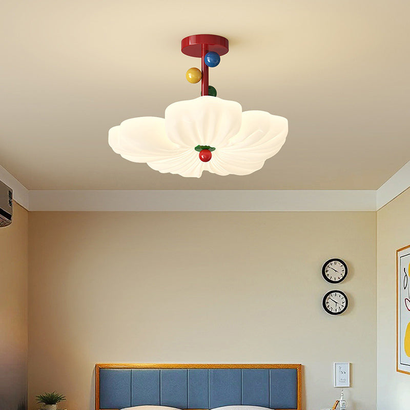 Kids Colorful Flower LED Ceiling Light – Dimmable Semi-Flush Mount Bedroom Light