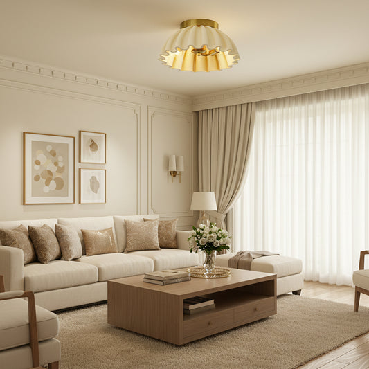 French Ruffle 2-Light Semi-Flush Ceiling Light – Hallway Close-to-Ceiling Fixture