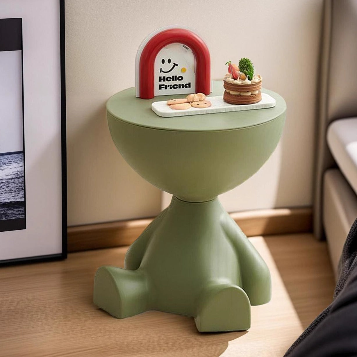 Modern Bear Round Side Table – Creative Accent Table for Living Room