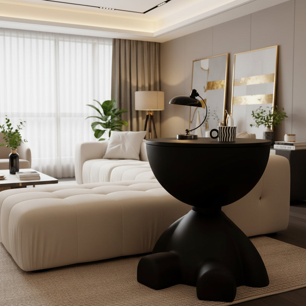 Modern Bear Round Side Table – Creative Accent Table for Living Room